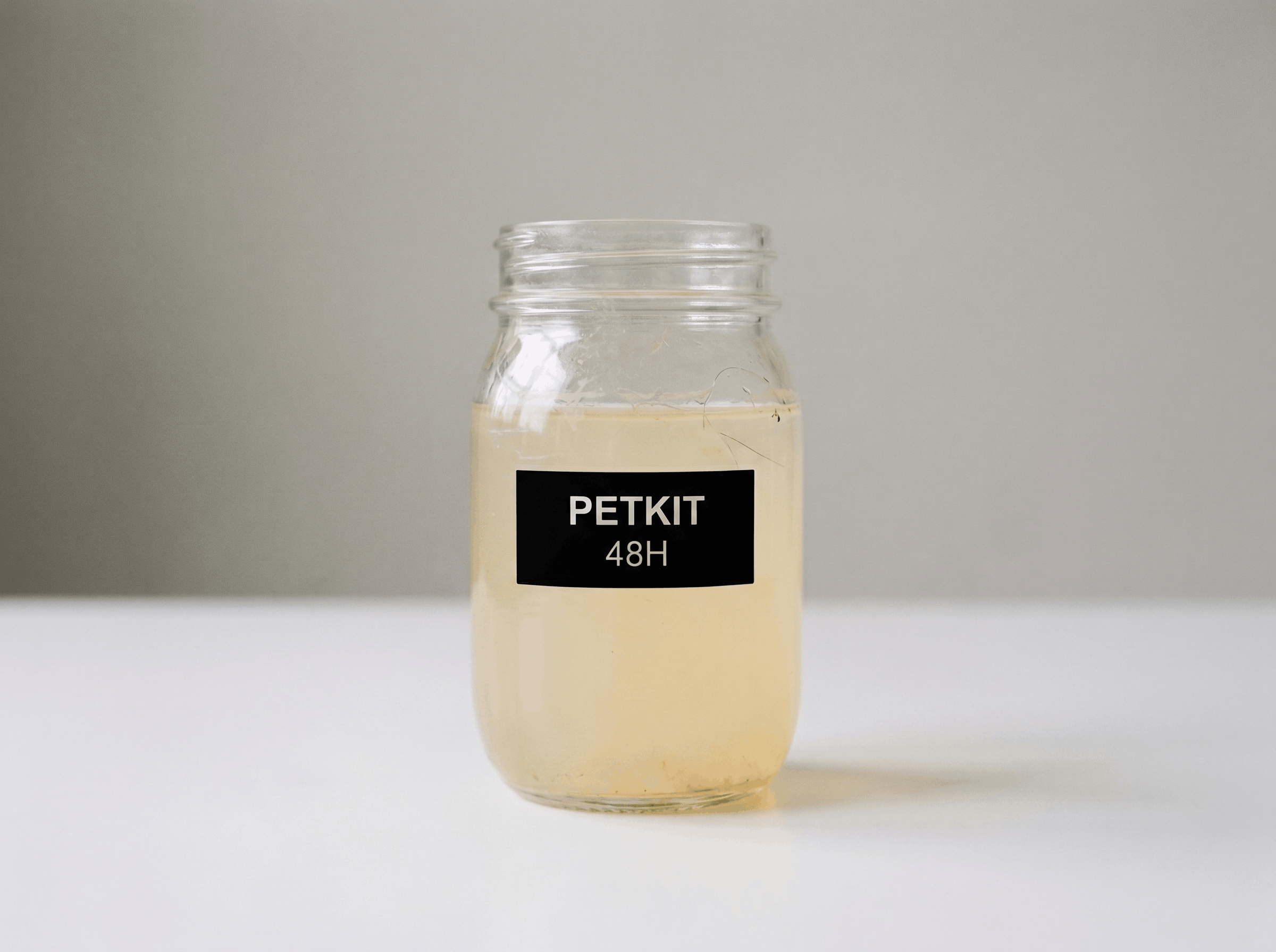 Jar of water poured from the PetKit Eversweet fountain after 48 hours of normal home use.